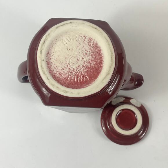 Burgundy Teapot 6" Red Ceramic Burden China POOR MCM Mid Century Retro Art Deco - Picture 6 of 14